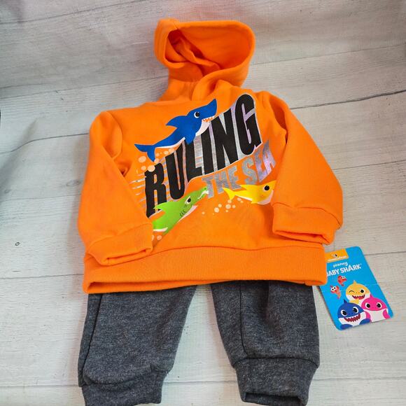 Nickelodeon Pinkfong Baby Shark Hoodie Jogger Set 18M Orange Gray NWT - Picture 1 of 6